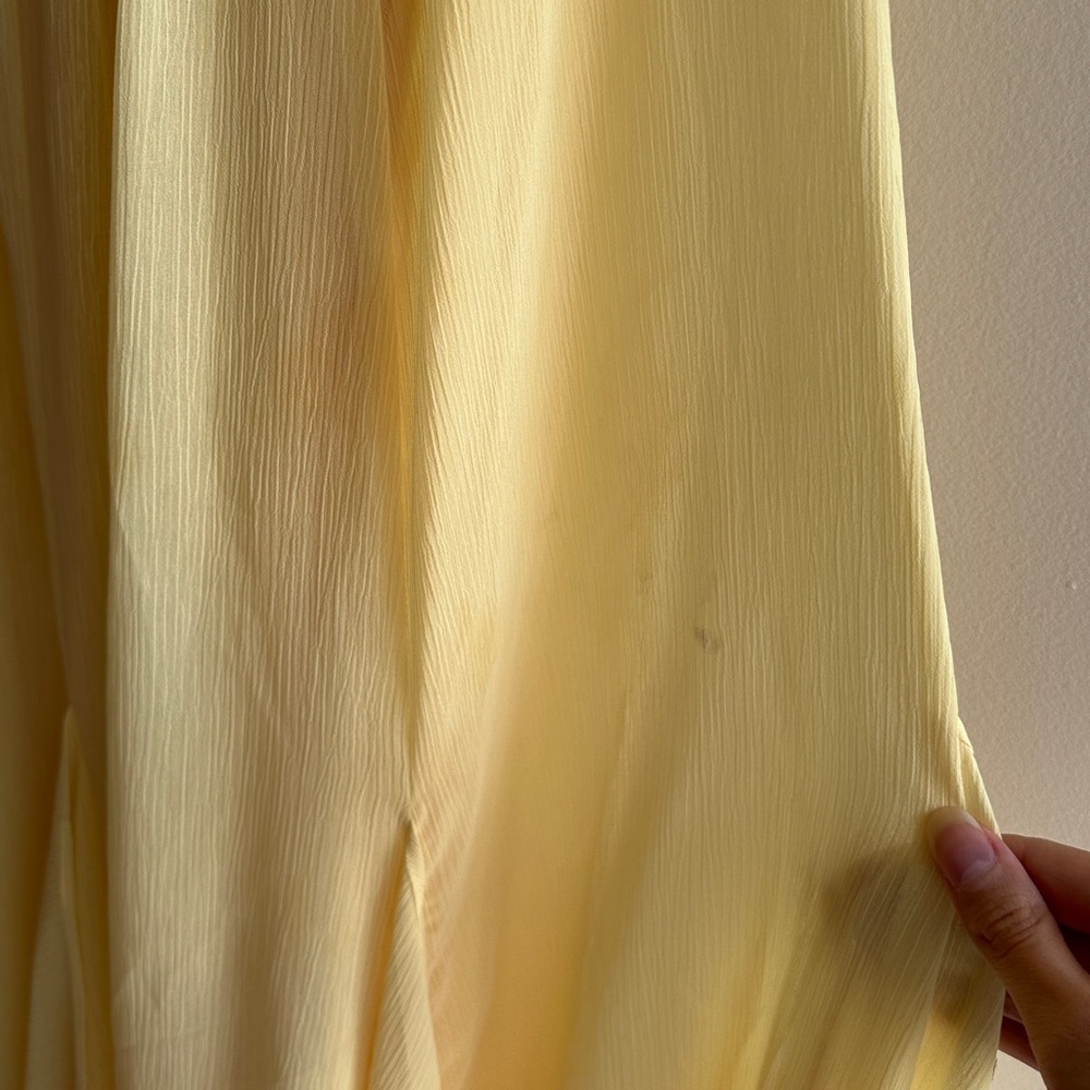 David’s Bridal Strapless Crinkle Chiffon Dress Godets, Style#F14865-ButterYellow - Picture 14 of 16